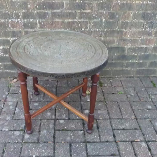 Large Vintage Hardwood and Brass Benares Coffee Occasional table