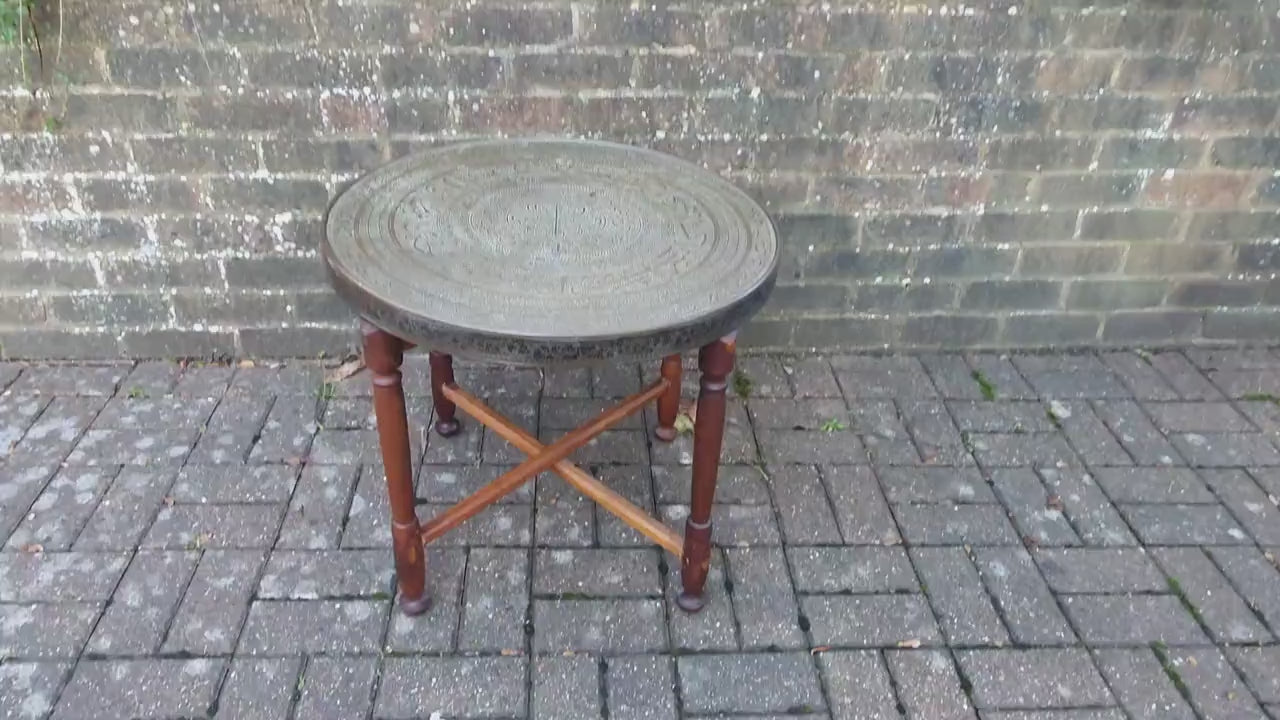 Large Vintage Hardwood and Brass Benares Coffee Occasional table