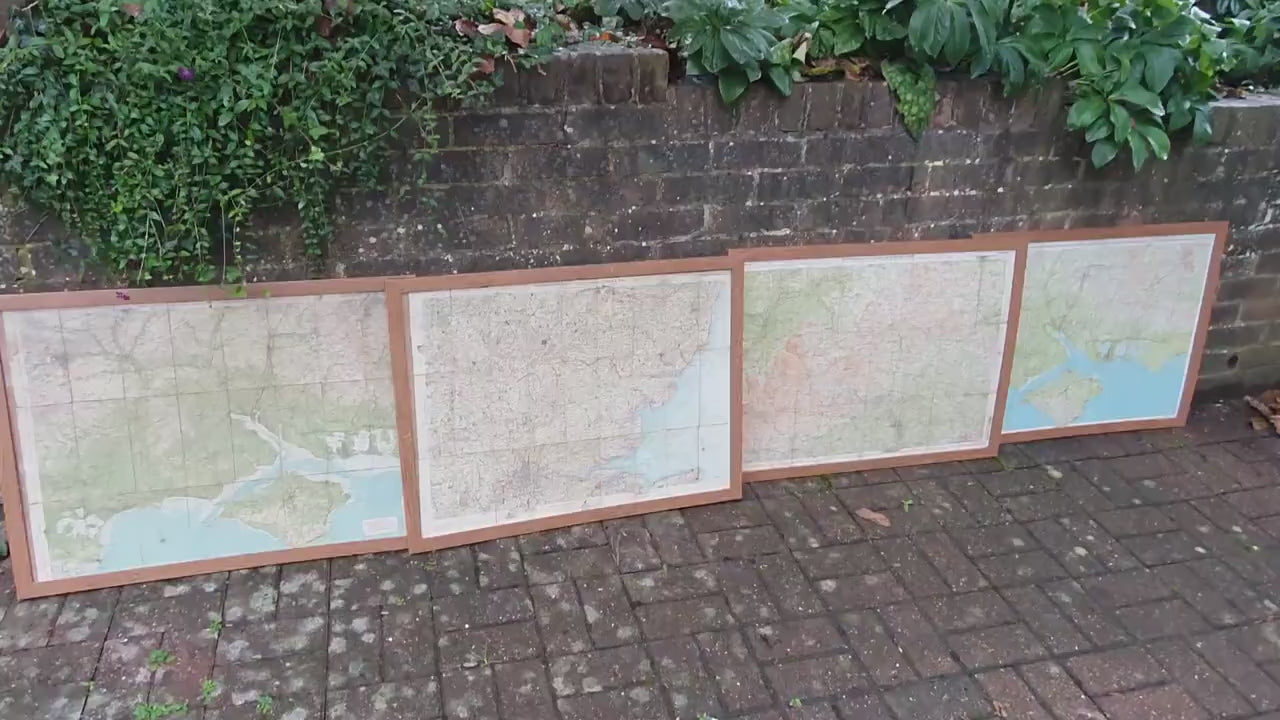 4 Very Large Framed Maps New Forest Middlesex Essex Suffolk Oxford