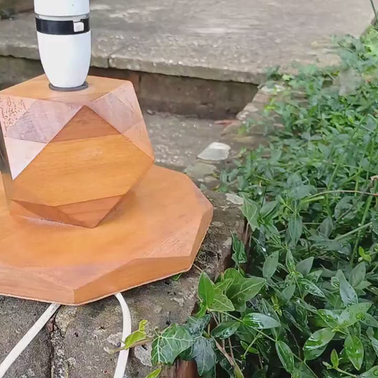 Superb  Art Deco Table Lamp of High Quality Different Blocks of Wood Tetradecagon Diamond.