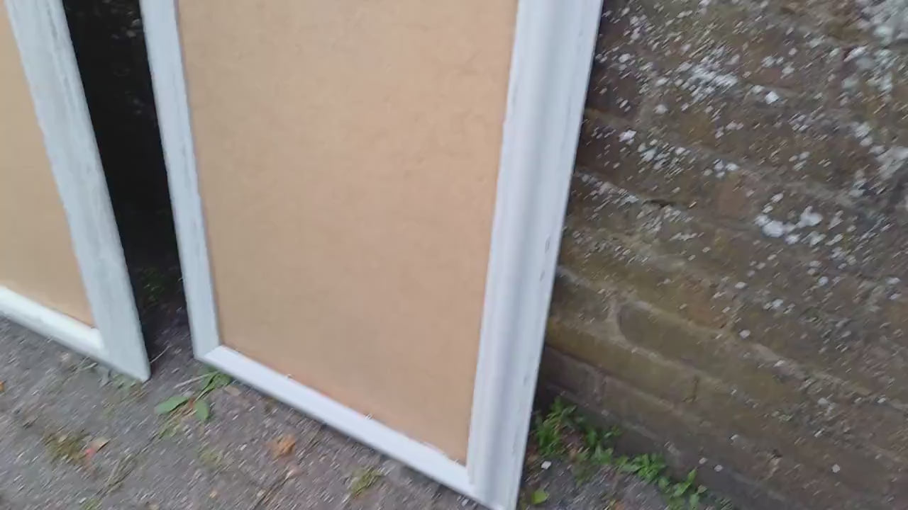 Pair of Huge Upcycled Painted Picture or Mirror Frames in Farrow and Ball Light Grey Ammonite