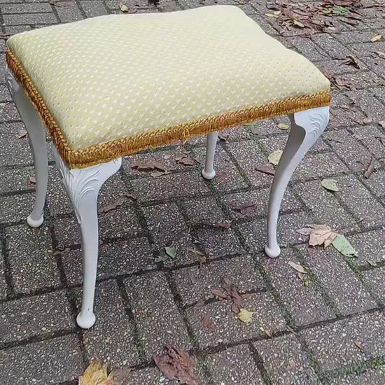 Vintage Retro Chic Upholstered Stool Newly Upholstered Stool Kitsch Hard Plastic Cabriole Legs.