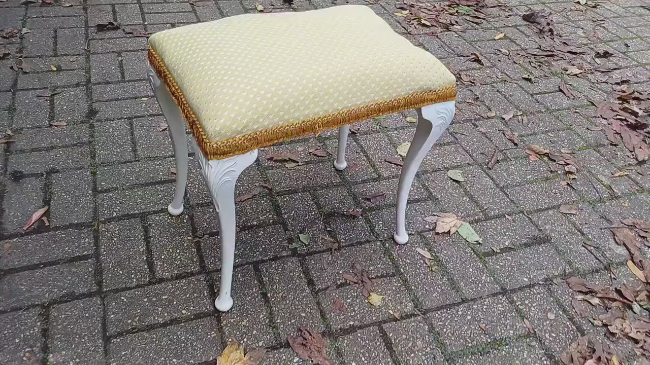 Vintage Retro Chic Upholstered Stool Newly Upholstered Stool Kitsch Hard Plastic Cabriole Legs.