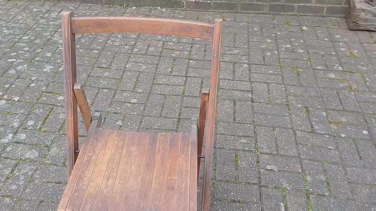 Pre-War Vintage Solid Beech Folding Chair Inside or Garden