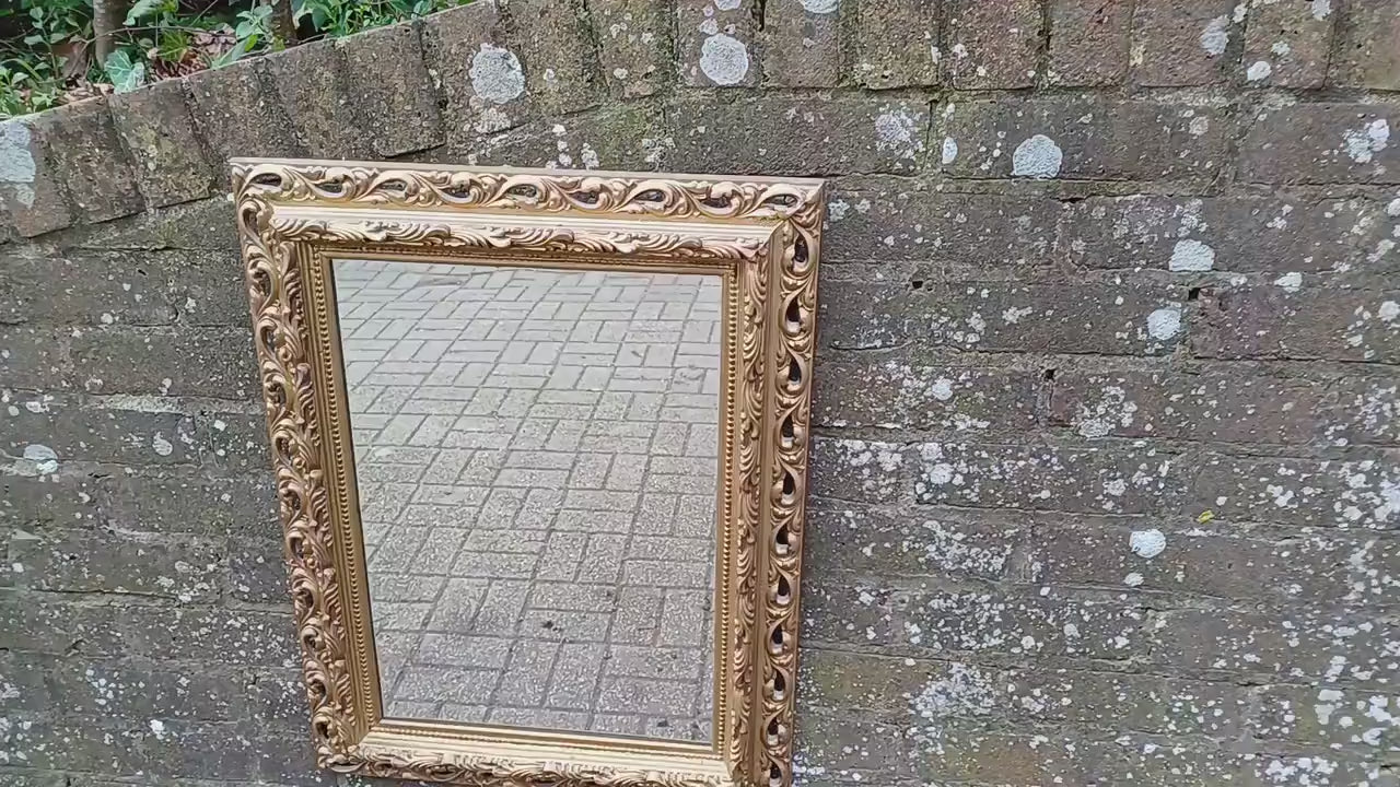 Superb Large Ornate Kitsch Composite Pierced Gold Gilt Wall Mirror.