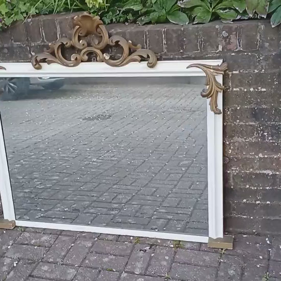 Large Vintage Gold and Painted Over Mnatel Mirror Victorian with Wonderful Carved Features.