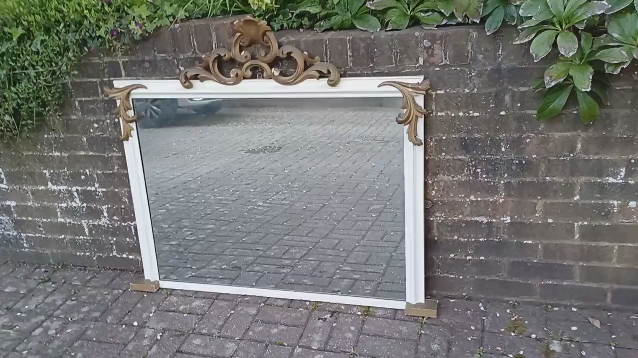 Large Vintage Gold and Painted Over Mnatel Mirror Victorian with Wonderful Carved Features.