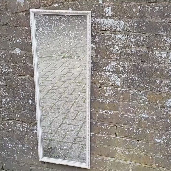 Long Painted Vintage 70’s White and Gold Wall Mirror