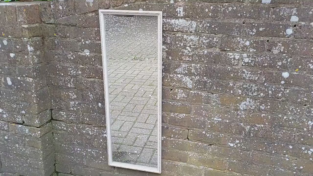 Long Painted Vintage 70’s White and Gold Wall Mirror