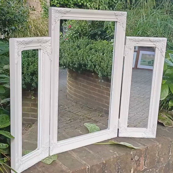 Vintage Painted Triple Dressing Table Mirror Hand Painted and Upcycled in Farrow and Ball Ammonite Light Grey Blue