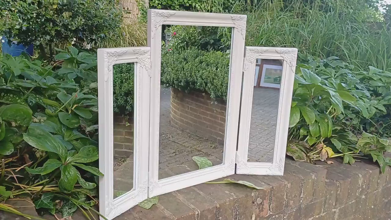 Vintage Painted Triple Dressing Table Mirror Hand Painted and Upcycled in Farrow and Ball Ammonite Light Grey Blue